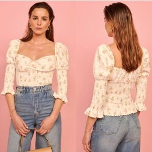 Top in Ivory Ditsy Floral Coquette Fairy Femme Cottagecore Coco Moda  M/L